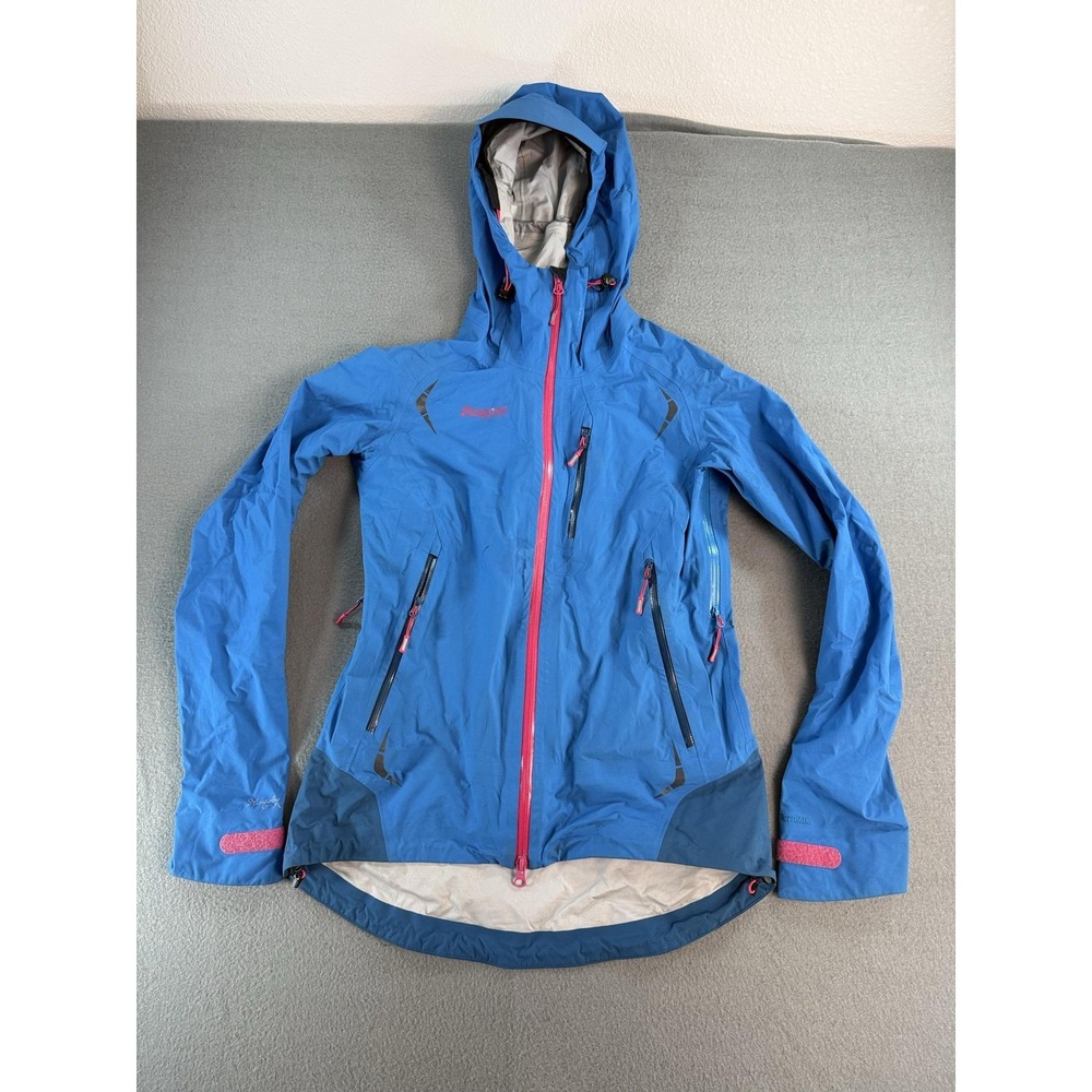 Bergans Storen Jacket Womens S Blue Hooded Waterproof Windproof Ski Shell FLAW